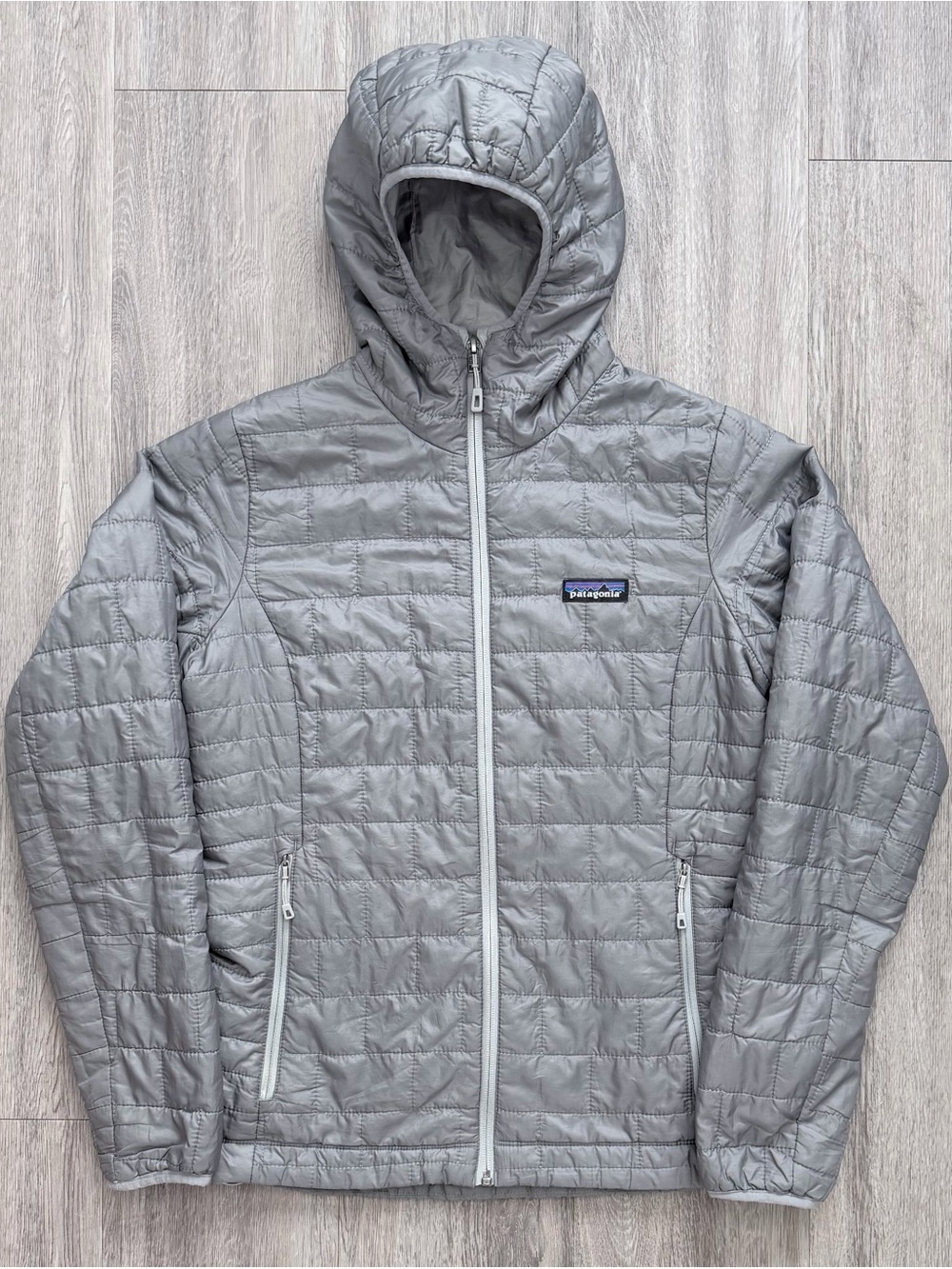 Patagonia Nano Puff Hooded Jacket Womens Small Gray Hoody Coat Puffer Jacket